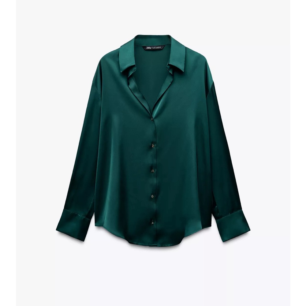 Zara Women's Green Satin Blouse